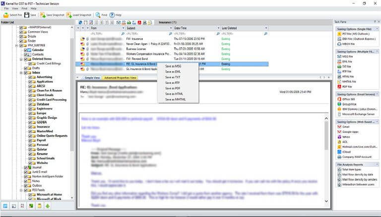 screenshot of Kernel OST to PST Converter